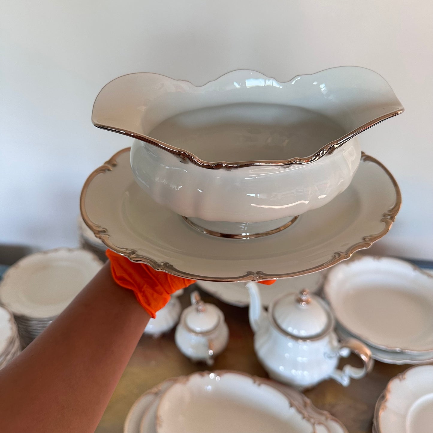 ✨ 86-Piece Hutschenreuther Revere Sylvia Platinum Trim Fine China Tableware Set