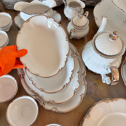 ✨ 86-Piece Hutschenreuther Revere Sylvia Platinum Trim Fine China Tableware Set