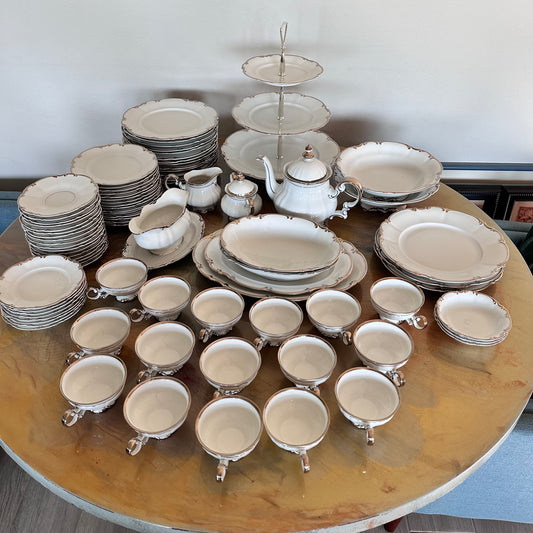 ✨ 86-Piece Hutschenreuther Revere Sylvia Platinum Trim Fine China Tableware Set