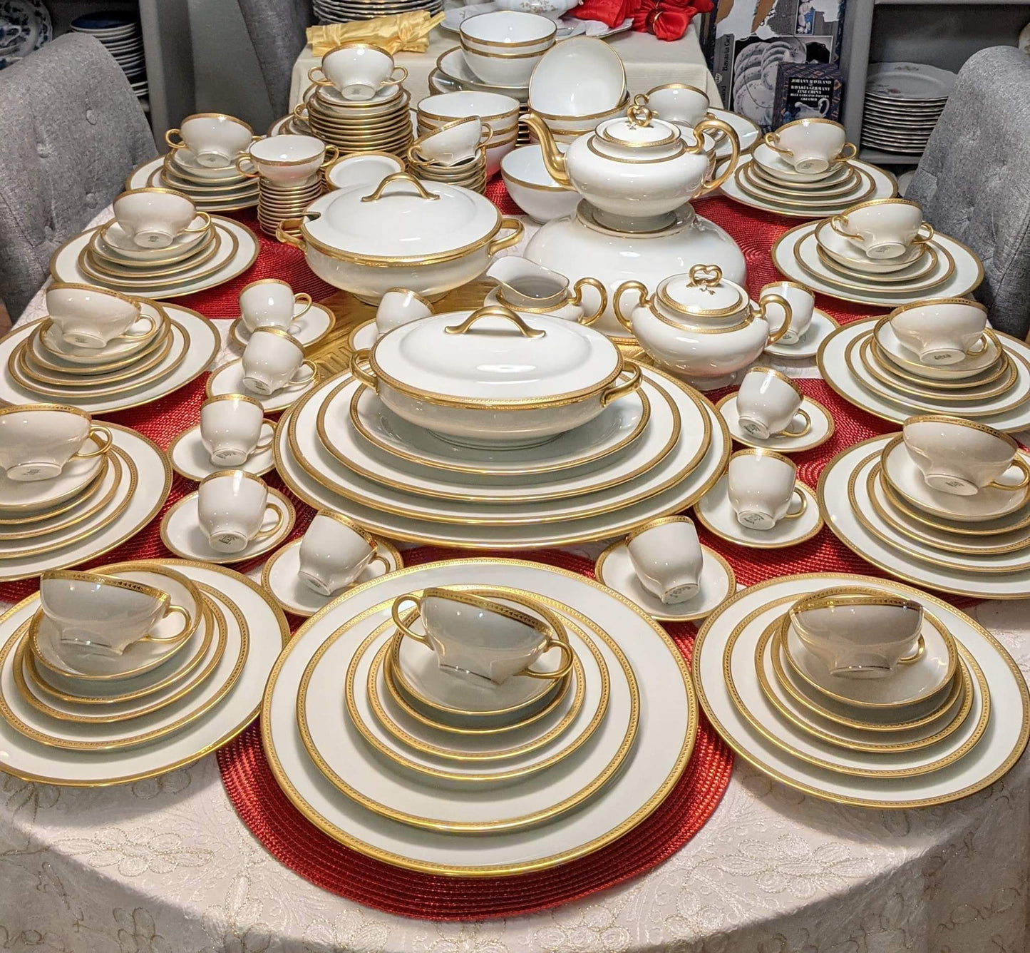 Antique Limoges W.G. & Co. 164-Piece Porcelain China Set – Gold Rim – 1900s-1932 – France