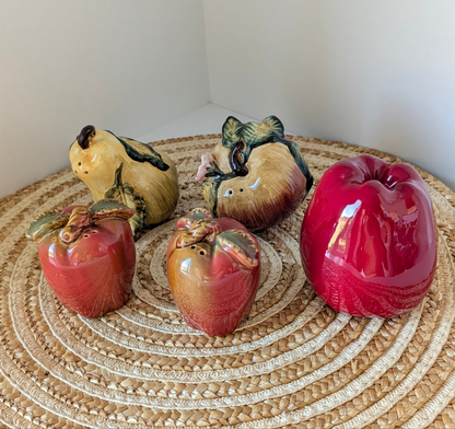 4 Apple & Pear Salt & Pepper Shakers & 1 Ceramic Red Apple Super Cute