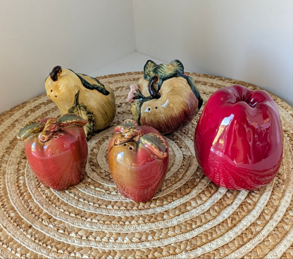 4 Apple & Pear Salt & Pepper Shakers & 1 Ceramic Red Apple Super Cute
