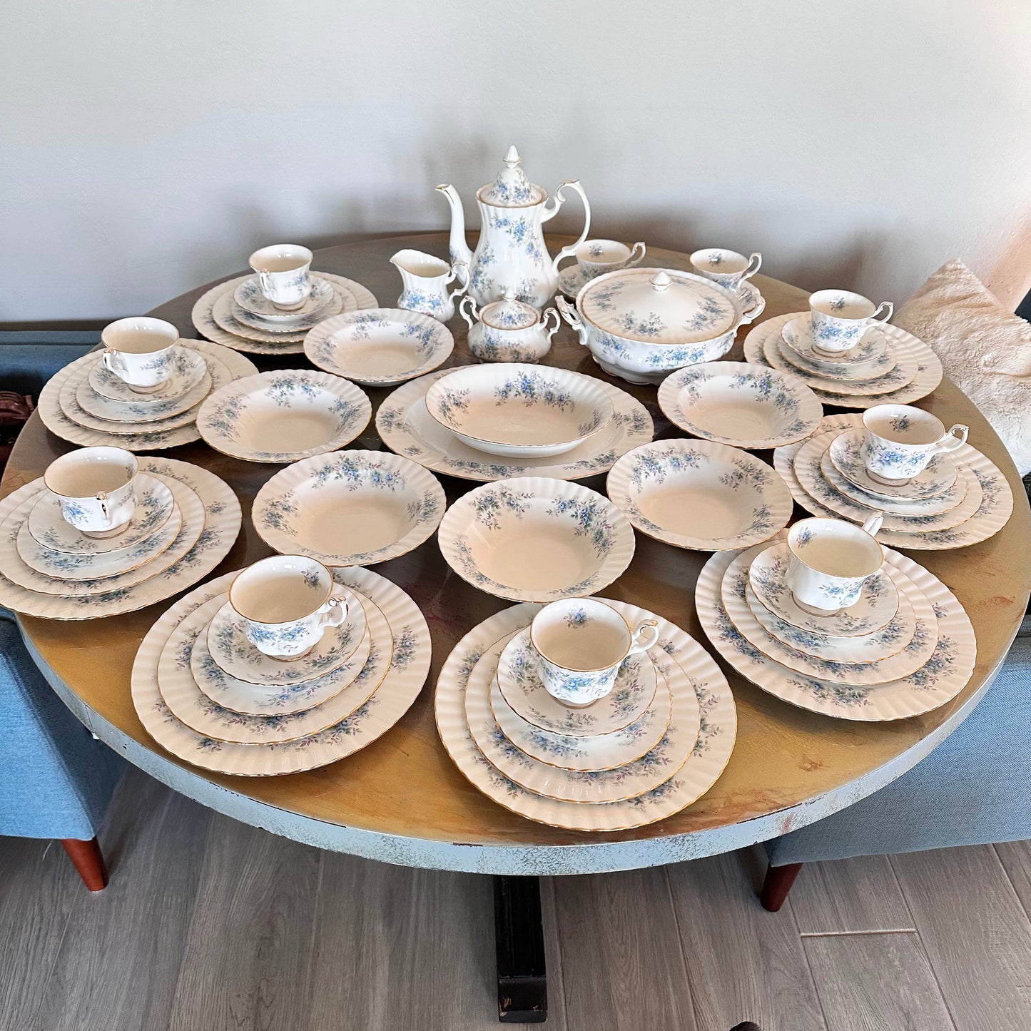 56 Piece Royal Albert “Blue Blossoms” 56-Piece Fine Bone China Dinnerware Set