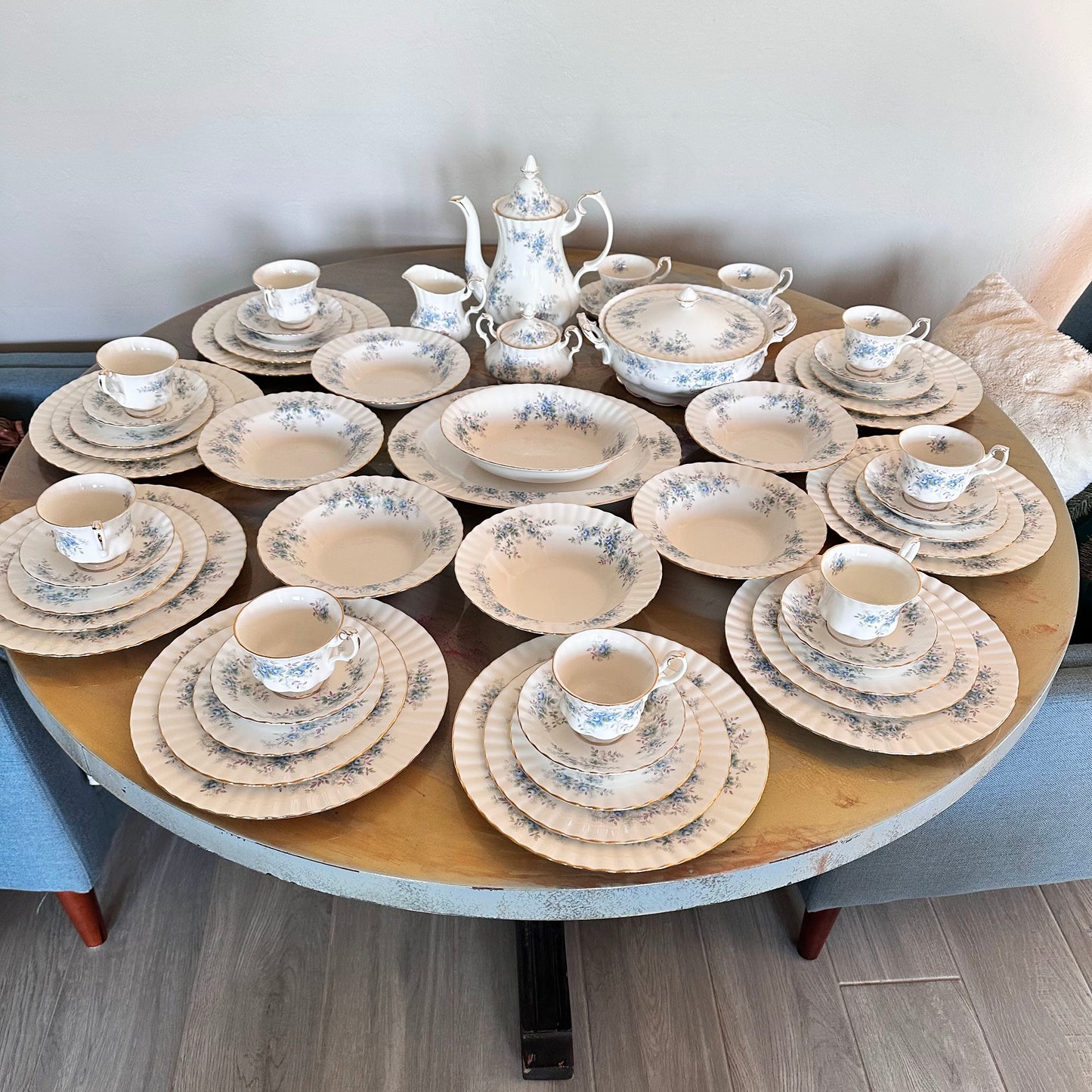 56 Piece Royal Albert “Blue Blossoms” 56-Piece Fine Bone China Dinnerware Set