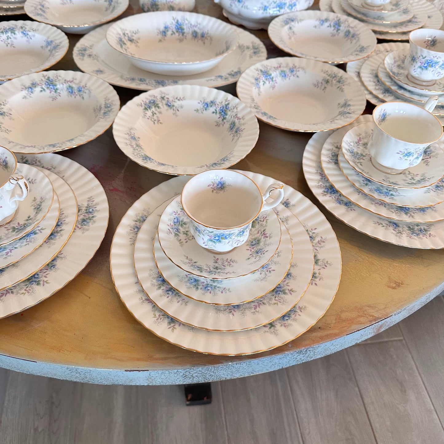 56 Piece Royal Albert “Blue Blossoms” 56-Piece Fine Bone China Dinnerware Set