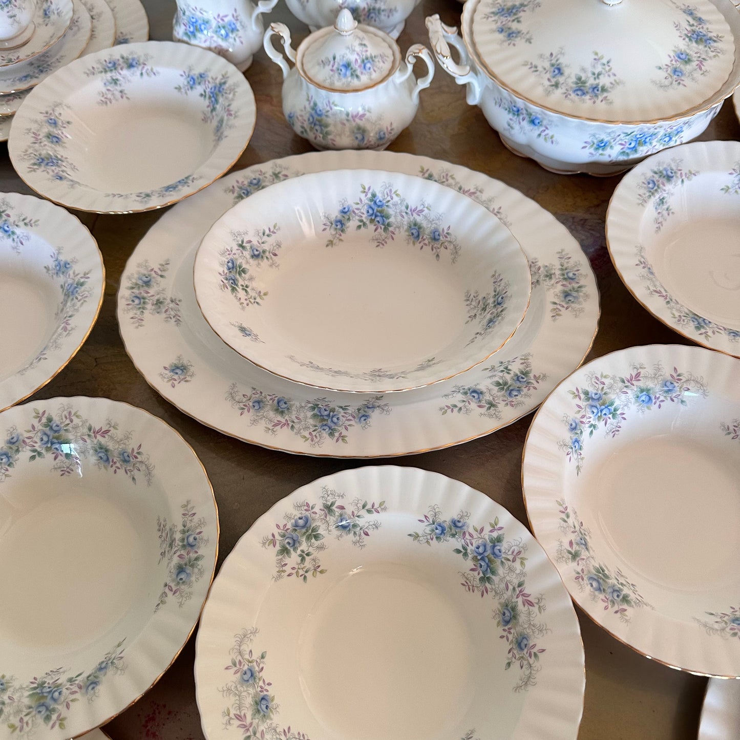 56 Piece Royal Albert “Blue Blossoms” 56-Piece Fine Bone China Dinnerware Set