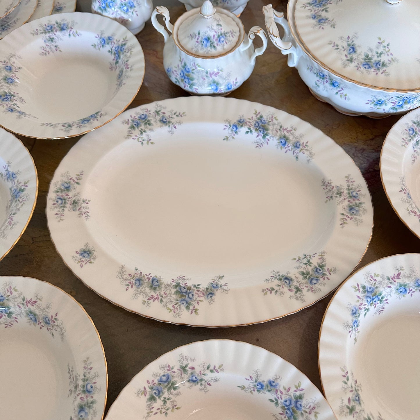 56 Piece Royal Albert “Blue Blossoms” 56-Piece Fine Bone China Dinnerware Set