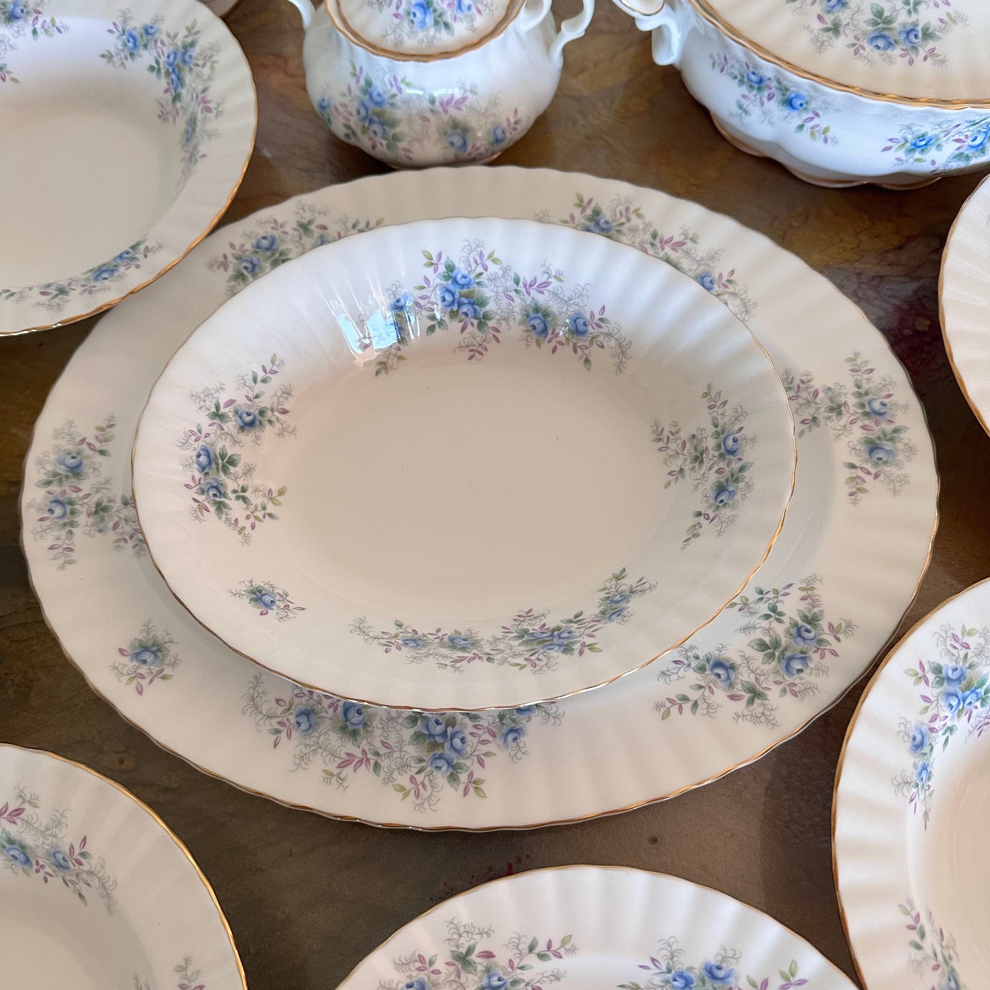 56 Piece Royal Albert “Blue Blossoms” 56-Piece Fine Bone China Dinnerware Set