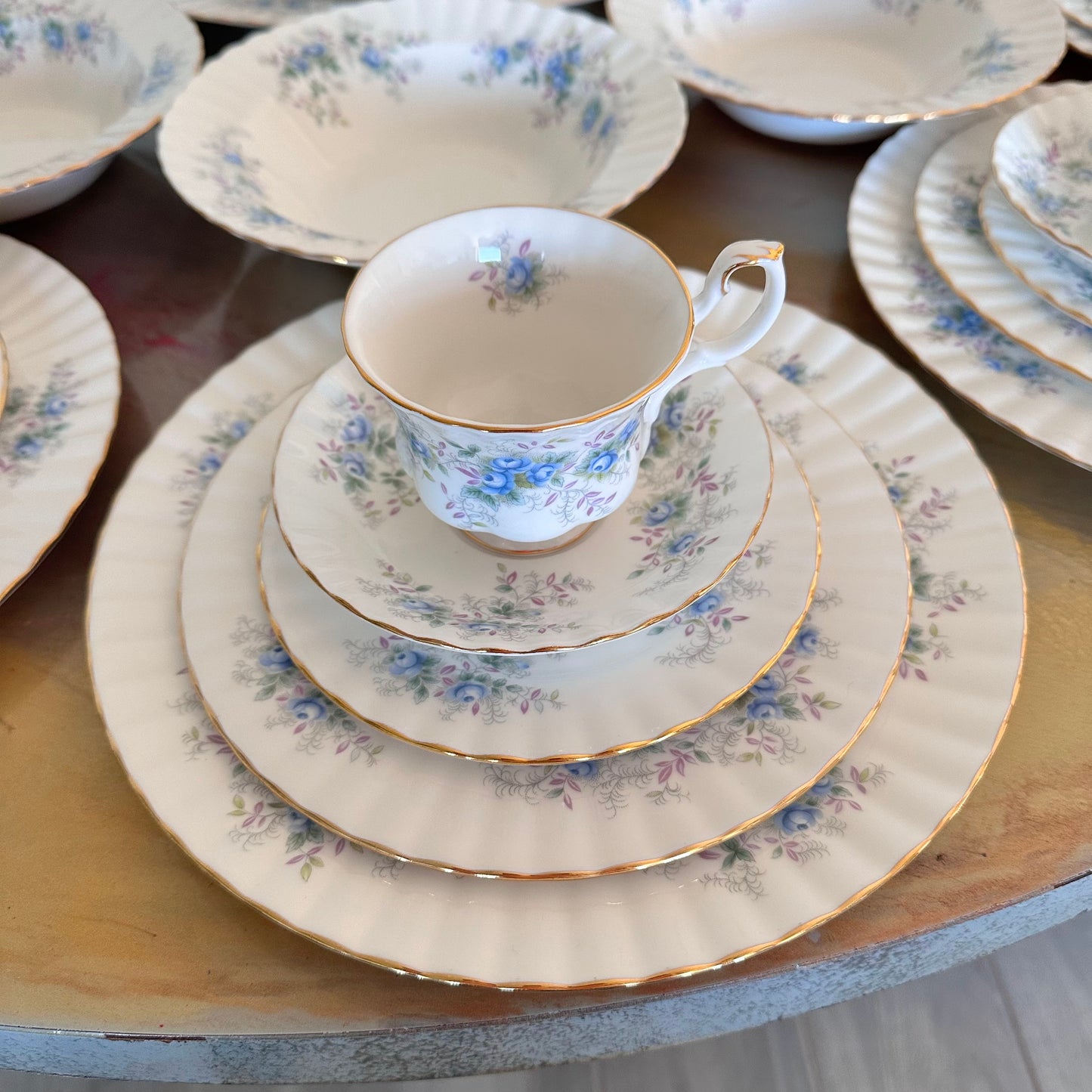 56 Piece Royal Albert “Blue Blossoms” 56-Piece Fine Bone China Dinnerware Set