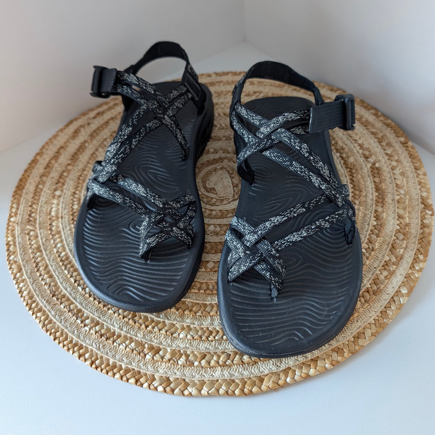 Chaco Two Straps Women's Black Gray Sandals Size 9