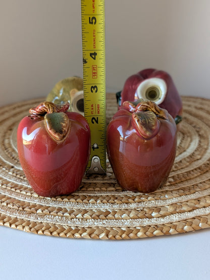 4 Apple & Pear Salt & Pepper Shakers & 1 Ceramic Red Apple Super Cute
