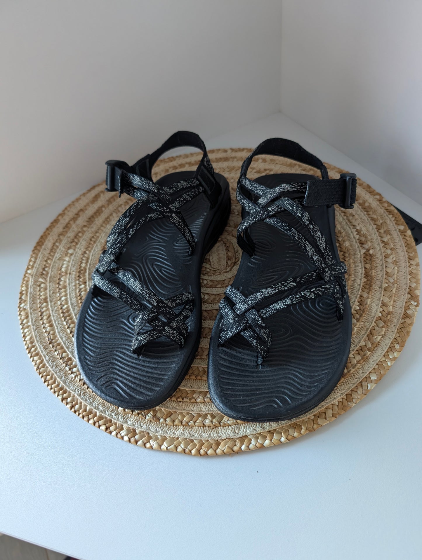 Chaco Two Straps Women's Black Gray Sandals Size 9
