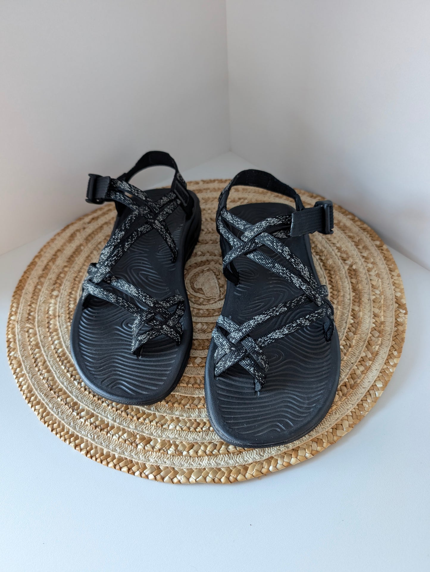 Chaco Two Straps Women's Black Gray Sandals Size 9