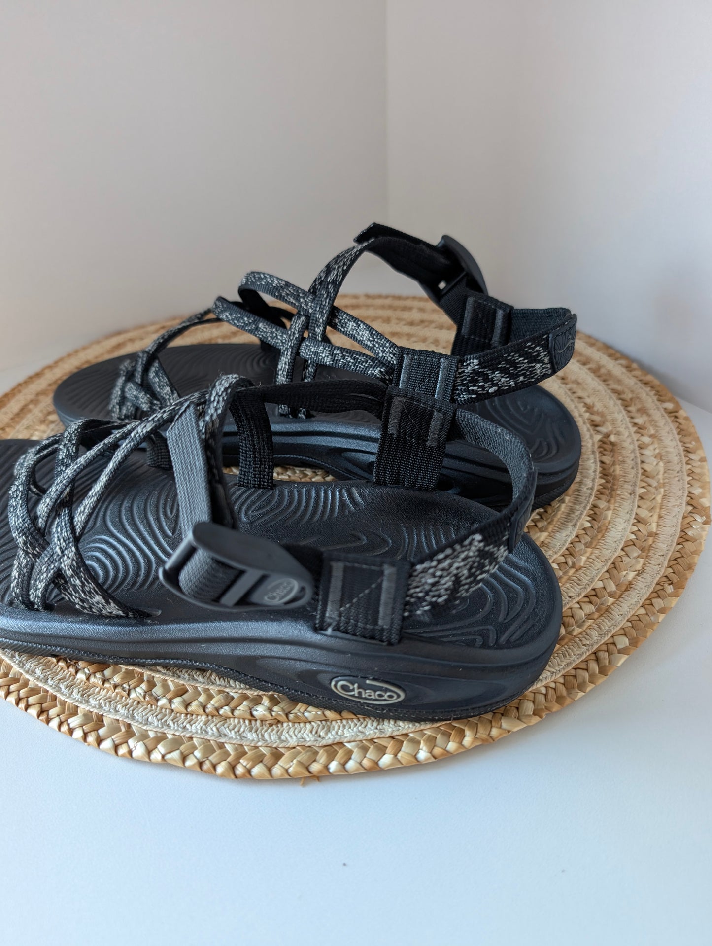 Chaco Two Straps Women's Black Gray Sandals Size 9