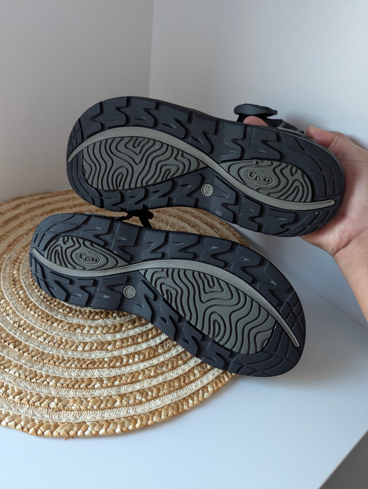 Chaco Two Straps Women's Black Gray Sandals Size 9