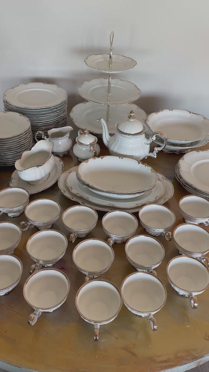 ✨ 86-Piece Hutschenreuther Revere Sylvia Platinum Trim Fine China Tableware Set