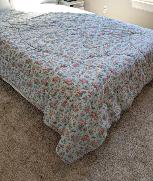 Vintage Liz Claiborne Liz at Home Reversible Cream Blue Floral Comforter  96x84